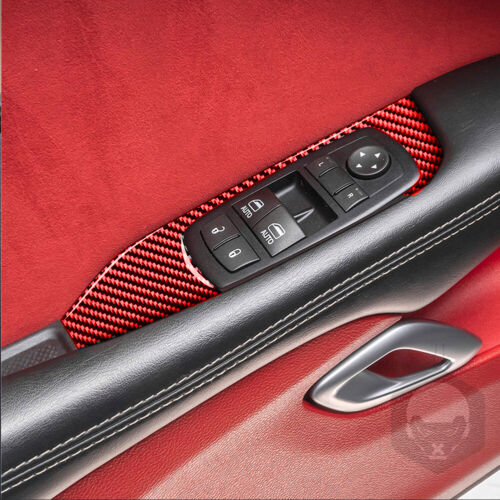 Red Carbon Fiber Window Lift Switch Panel Cover Trim for Dodge Challenger 2015+ 