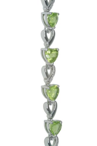 Peridot Gemstone Heart Design Sterling Silver Bracelet 