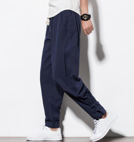 M-5XL Mens Cotton Linen Chinese Retro Harem Pants Casual Loose Trousers Hot K33