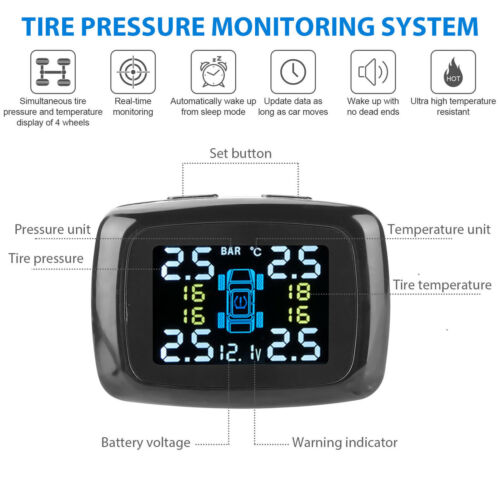 TPMS Car LCD Wireless Tire Pressure Monitoring System With 4 External Sensors 