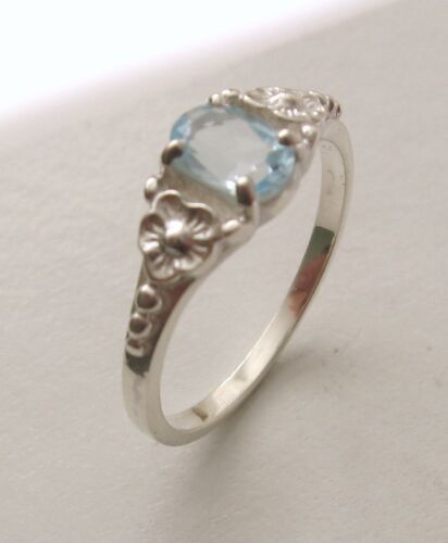 P/8 SOLID 925 STERLING SILVER NATURAL BLUE TOPAZ DAISY DRESS RING Sizes L/6 