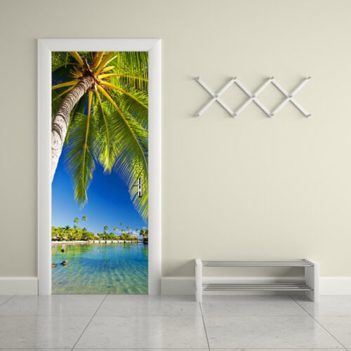3D Ocean Beach Tropical Palm Tree Self-Adhesive Door Murals Wall Sticker Decal 