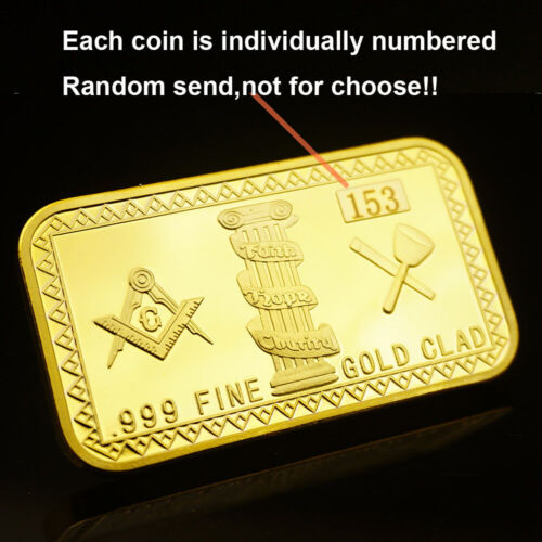 US EU Masonic Freemason Eye of God lucky Commemorative GOLD Coin Square Bar GIFT