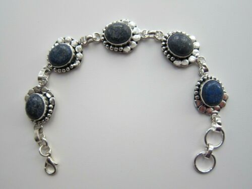 Silver Bracelet with Lapis Lazuli Gemstones Adjustable Bracelets. 