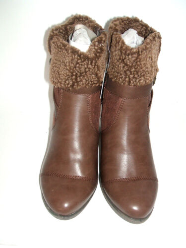 BNWB SIZE 4 37 BROWN FUR CUFF LINED MID HEEL MILITARY ANKLE COWBOY BOOTS