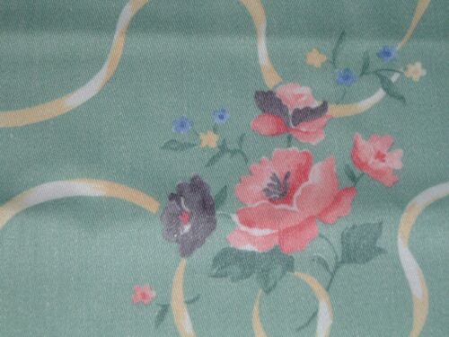 Vtg 80s Drapery Fabric Sea Foam Pink Blue Ribbon Flowers Pillow Tote 34x52 mfb 