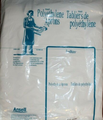 Ansell Plastic Disposable Aprons Food Mates Brand package of 100 per pack