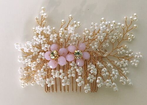 Details about   Floral Bridal Hair Comb Crafted with Czech Seed Beads and Rhinestones 
