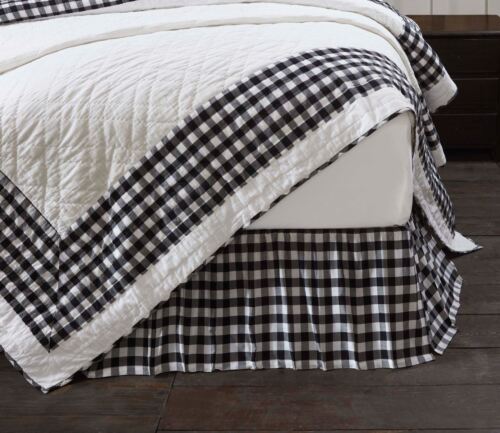 Black White Queen Gathered Cotton Bed Skirt Split Corners Annie Buffalo Check 