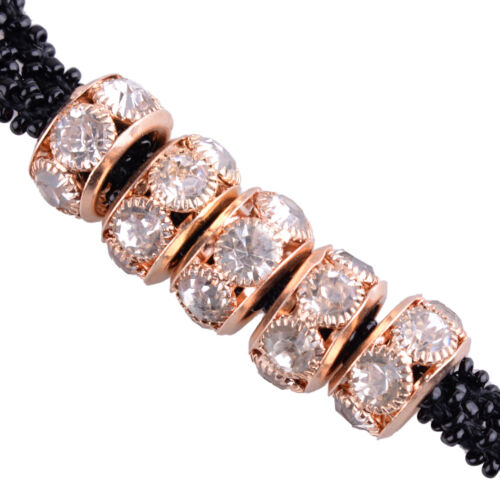 Women Black Beads Rhinestone Crystal Vintage Long String Necklace Sweater Chain 