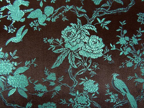 Faux Silk Brocade Black Background Jacquard Damask Kimono Fabric Material BL24