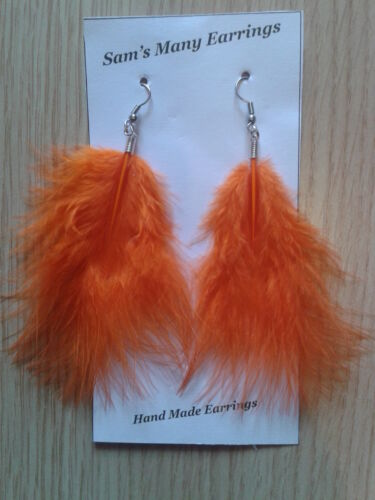 Fluffy Marabou Feather Earrings In Gold//Silver /& 925 Silver 10 Colours Hand Made
