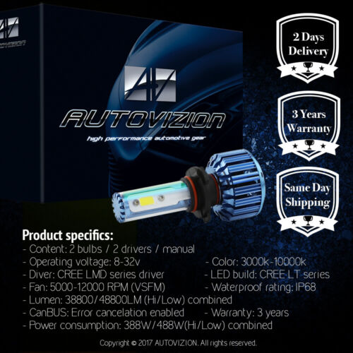 AUTOVIZION H11 H9 H8 LED headlight Kit 60W 7600LM Cree 6000K Low Beam Bulbs Pair