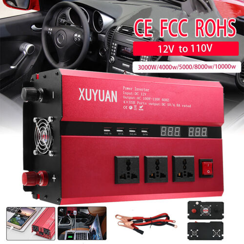 XUYUAN 3000W-10000W Car Power Inverter USB Sine Wave Converter DC 12V To AC 110V