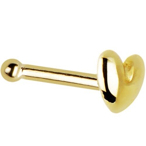 14K Solid White/Yellow Gold Heart Nose Bones Studs Rings  9mm Length 22g 