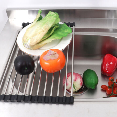 Kitchen Over the Sink Multipurpose Roll-Up Dish Drying Rack Pan BottleFood Drain 