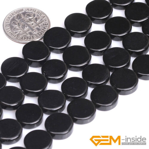 Natural Black Onyx Agate Gemstone Coin Flatback Beads For Jewelry Making 15" YB 