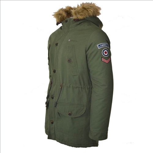 Da Uomo Lambretta Premium Fishtail a Coda Cappotto Parka//Giacca SS 3795-Verde Kaki