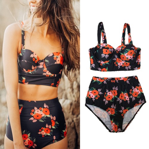 Damen Badeanzug Push Up Bikini Set Hohe Taille Bademode Crop Top Strandkleidung