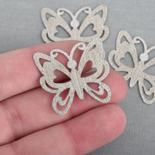 5 SILVER Filigree Butterfly Charms Stainless Steel Stardust Sparkly 30mm chs4081 