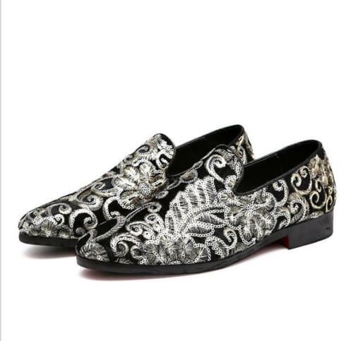 US 11.5 Mens Embroidery Floral Business Loafers Driving Formal Pumpes Shoes Zsel