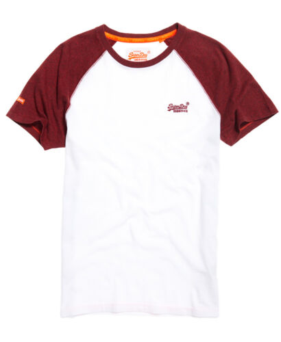 Sonix Red Grit Superdry M10001TQ QG7 Orange Label Baseball Tee T Shirt Optic 