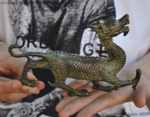 Old China bronze Feng Shui auspicious Dragon Loong Dragons Zodiac animal statue