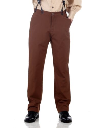 Men/'s Classic Victorian Western Steampunk Costume Pants Trousers Brown S M L XL