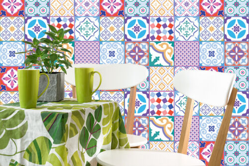 Classic Moroccan Colourful Mixed Tiles Wall Stickers Set 1 Decals 15 x 15 cm 