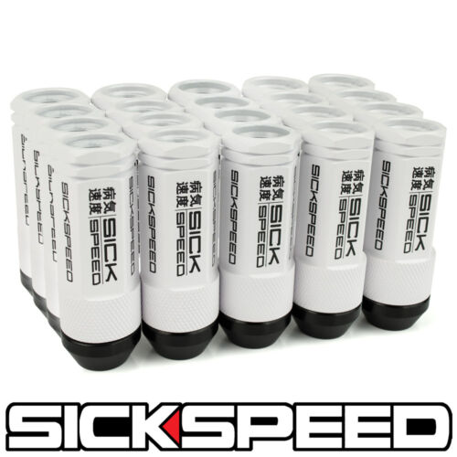 SICKSPEED 20 PC WHITE ALUMINUM EXTENDED 50MM 2 PC LUG NUTS FOR WHEELS 14X2 
