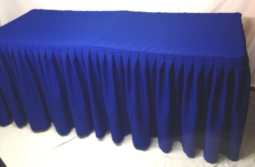 6' Fitted Polyester Double Pleated Table Skirting Cover w/Top Topper  Royal Blue 