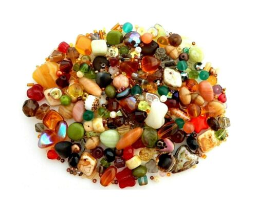 1/4 LB Pound Lot Autumn Fall Earth Mix Assorted Czech Glass Bulk Bohemian Beads 