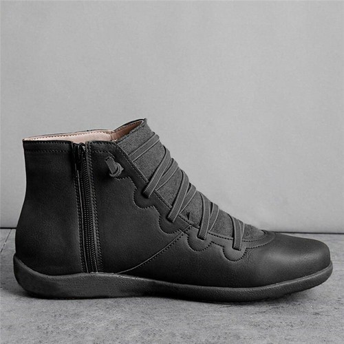 Womens Vintage Martin Ankle Boots Lace Up Mid Calf Wedge Flats Bootie Shoes Size