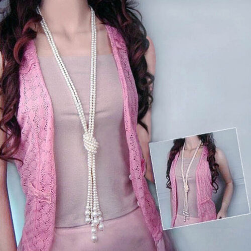 Elegant Pearl Tassel Chain Long Pendant Necklace Charms Sweater Jewelry GiftY lq 