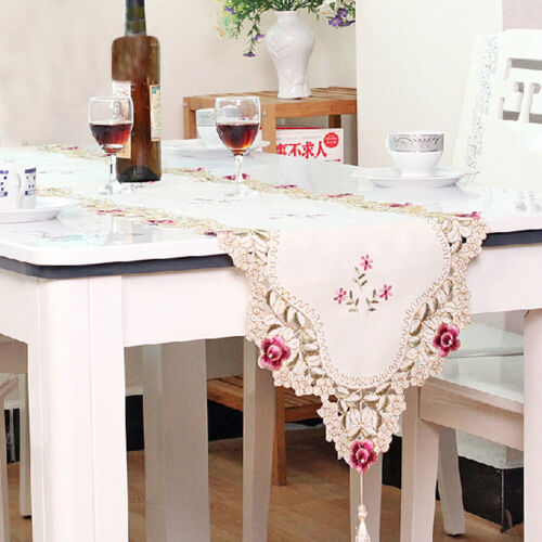 Vintage Lace Elegant Embroidered Table Runner Dresser Scarves Dining Room Decor 