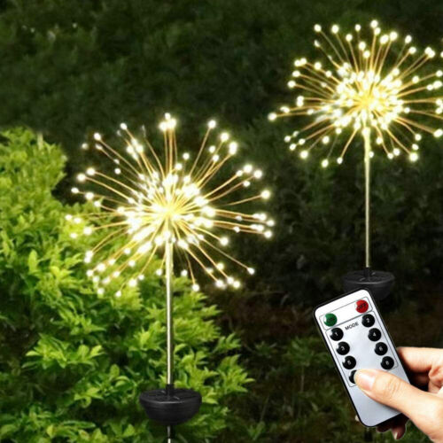 Solar Lawn Lamp Firework LED Fairy String Light 8Modes Remote Party Xmas Decor 