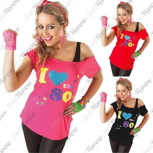New Womens I Love The 80s Print Neon Festival Outfit Fancy Dress Costume T-Shirt