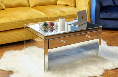 Modern Style mirrored Coffee Table With Drawers Living Room Furniture