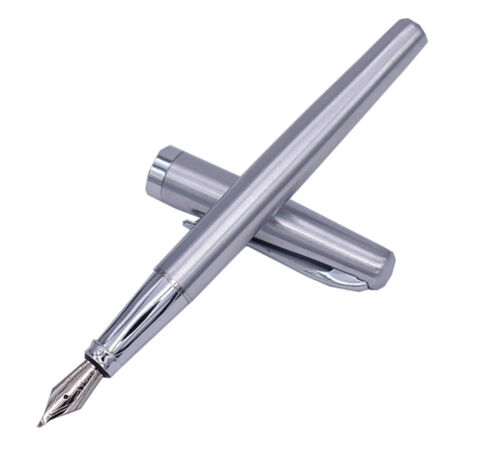 Pure Silver Color Duke 209 Steel Fude Calligraphy Fountain Pen Bent Nib 