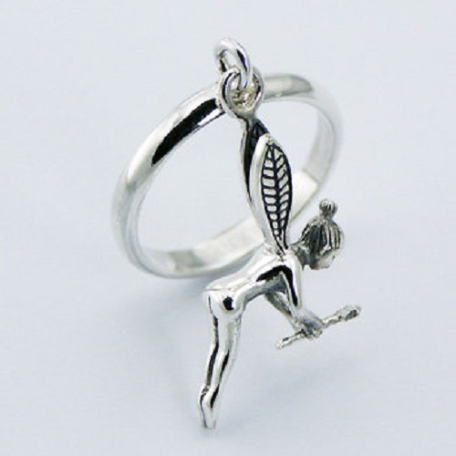 Silver band ring with fairy charm 925 sterling ring 3mm wide 6us 7us 8us 9us