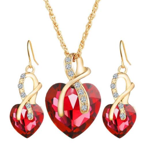Crystal Heart Jewellery Set Drop Earrings Necklace and Pendant Ladies Women LA