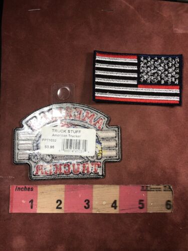 Flames AMERICAN TRUCKER & USA FLAG Patch Lot Patriotic Red White Blue Truck S00W 