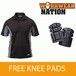 FREE KNEE PAD Apache Black Dry Max Performa Wicking Polo Shirt Work T-Shirt