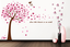Flowers Wall Stickers Mural Home Decor Pink Tree and 3D Strawberry Butterflies