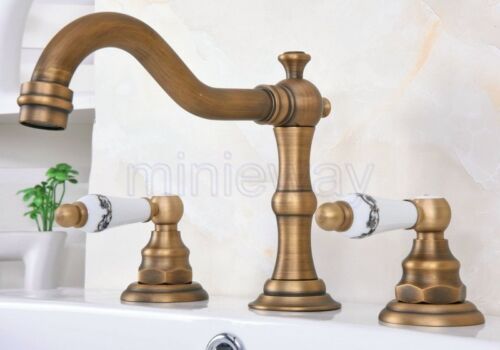 Antique Brass Widespread Bathroom Sink Faucet Mixer Tap Three Holes man072 