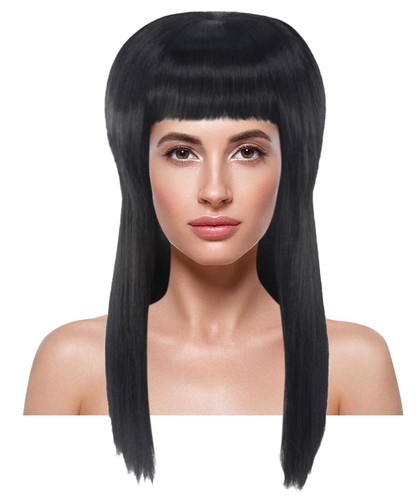 Deluxe Womens Black Vampire Vampiress Elvira Costume Hair Wig with Bangs HW-1379