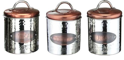 Stainless Steel Copper Tea Coffee Sugar Pasta Biscuits Storage Jars Canisters Bread Bin Tins 