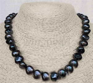 NEW Baroque 18/" 13-12 MM SOUTH SEA NATURAL black PEARL NECKLACE 14K GOLD CLASP