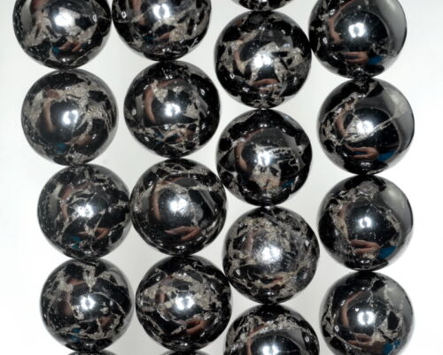 18MM BLACK JET WITH PYRITE INCLUSION GEMSTONE ROUND LOOSE BEADS 16/"