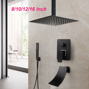 Bathroom Matt Black Shower Head Faucets Hand Spray Mixer Taps Ceiling Mounted